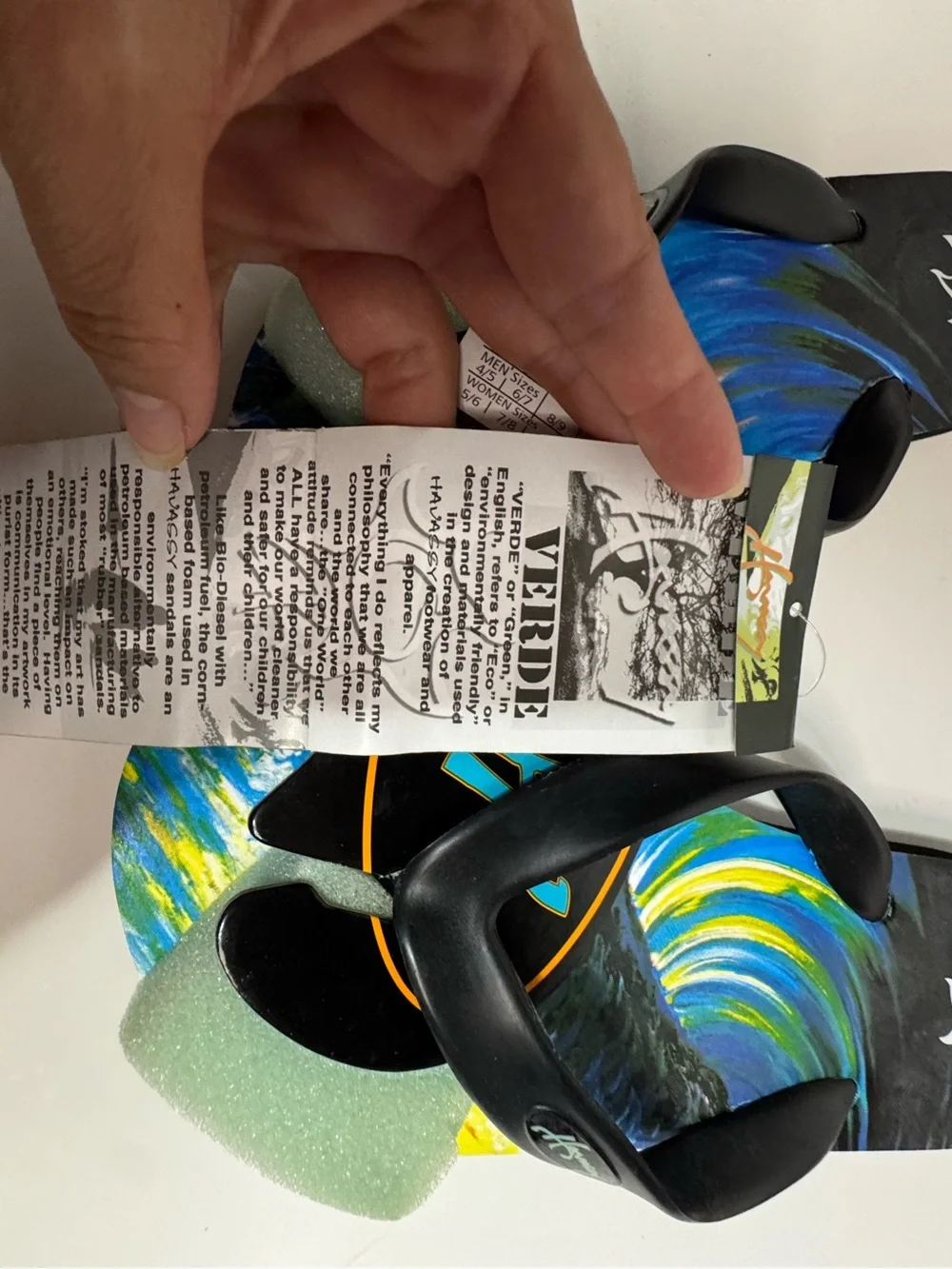 limited edition Havassy Verde WearableArt flip-flops featuring olive green strap